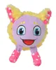 A plush toy monster with purple body, yellow fluffy hair, pink ears and boots with white polka dots. Produktbild-Vorschau