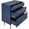 A navy blue dresser with three drawers, each featuring a textured fish scale pattern and gold knobs, is shown from a three-quarter angle against a white background. The dresser is supported by three tapered gold legs. Produktbild-Vorschau