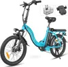 A blue electric bicycle with accessories shown in the upper right corner. Náhled obrázku produktu