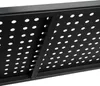 A close-up view of the underside of a black metal shelf with many circular perforations. Voir les images du produit