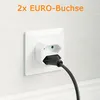 A white electrical outlet adapter plugged into a wall socket, with a black power cord plugged into the adapter. Produktbild-Vorschau