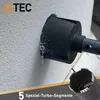 A diamond core drill bit is shown drilling into a textured wall, with dust particles flying. A close-up of the drill bit's cutting edge is also visible. Produktbild-Vorschau