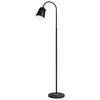 A black floor lamp with a flexible gooseneck and a gold accent at the top of the shade, set against a white background. Náhľad obrázku produktu