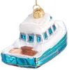 A glass Christmas ornament shaped like a boat. Voir les images du produit