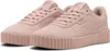 A pair of pink Puma Carina sneakers shown from a diagonal front view against a white background. Produktbild-Vorschau