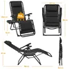Multiple views of a black folding lounge chair with dimensions and weight capacity indicated. Produktbild-Vorschau
