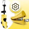 A collage showing two yellow shoe stretchers, one assembled and one disassembled, against a yellow and white background. A gear icon is present in a yellow circle. Podgląd zdjęcia produktu