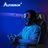 A man wearing a VR headset and playing a video game, seated in a gaming chair. Produktbild-Vorschau
