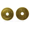Two gold-colored tokens with a hole in the center, displayed against a white background. Produktbild-Vorschau
