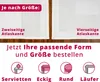 A split image showing two types of tablecloth edges and icons representing different tablecloth shapes. Produktbild-Vorschau