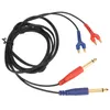 A black audio cable with red and blue connectors is laid out on a white background. Podgląd zdjęcia produktu