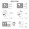 Diagrams showing the dimensions and capacity of porcelain plates. Produktbild-Vorschau
