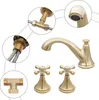 A collage of images showing different parts and angles of a gold-colored faucet. Podgląd zdjęcia produktu