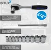A product image showcasing a socket wrench set with various components and descriptive text. Produktbild-Vorschau