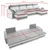 A diagram showing the dimensions of a sectional sofa in two configurations. Produktbild-Vorschau