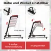 A product information collage showing different adjustments of a black and red stand with adjustable height and angle. Podgląd zdjęcia produktu