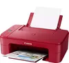 A red Canon PIXMA TS3352 printer is shown against a white background, with a sheet of paper in the input tray and a printed document emerging from the output tray. Anteprima dell’immagine prodotto