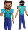 Two views of a child wearing a Minecraft Steve costume. Produktbild-Vorschau