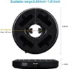 Diagrams and measurements of a black circular product, likely a light fixture, with an on/off switch visible on a separate piece. Produktbild-Vorschau