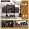 A kitchen cart with various items stored inside, presented in a lifestyle setting with text overlays highlighting features. Voir les images du produit