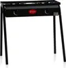 A black two-burner gas grill table with a wind guard and control knobs, presented on a white background. Produktbild-Vorschau