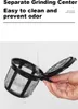 A hand is holding a black coffee filter basket under running water. Text above describes the product features. Produktbild-Vorschau
