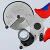 A close-up view of a pipe cutter with a pipe inserted, showing details of the blade and handles. Produktbild-Vorschau