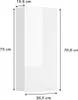 A white, high-gloss cabinet with dimensions indicated by measurement lines and text. Produktbild-Vorschau