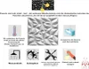 Collage of images and text describing 3D wall panels, including features, installation, and suitability for different rooms. Náhled obrázku produktu