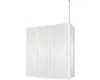 A white, three-panel shower enclosure with a frosted glass design, suspended from a thin pole. Produktbild-Vorschau