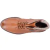 A top-down view of a brown leather boot with laces and a zipper. Produktbild-Vorschau