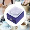 A collage of images showing a blue electric pottery wheel and various stages of pottery making. Podgląd zdjęcia produktu