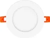 A white circular LED downlight with orange clips is shown against a white background. Produktbild-Vorschau