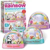 A product box for a glitter rainbow snow dome craft kit, with examples of the finished snow domes displayed. Produktbild-Vorschau