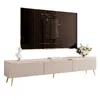 Geriffeltes TV-Lowboard SELIA 200 cm mit goldener Produktbild-Vorschau 1