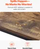 A close-up of a wooden tabletop with water droplets on it, highlighting its water-resistant properties. Below are icons and text indicating features. Produktbild-Vorschau