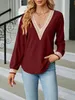 ASKSA Damen V-Ausschnitt Langarm T-Shirt Elegant Produktbild-Vorschau 2