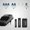 A diagram showing different battery types and their compatibility with a charger. Produktbild-Vorschau