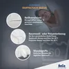 A woman sleeping on a mattress with marketing text and graphics highlighting product features. Produktbild-Vorschau