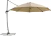 A cantilever umbrella with a sand-colored canopy and a gray pole, shown on a white background with a base plate. Produktbild-Vorschau