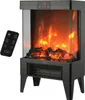 A black electric fireplace with a realistic flame effect and a remote control. Podgląd zdjęcia produktu