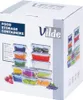 A cardboard box displaying a set of Vilde food storage containers, with images of the containers filled with various foods and fruits. Voir les images du produit