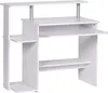 A white computer desk with shelves and a keyboard tray, shown against a white background. Produktbild-Vorschau