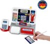 A toy cash register with a scanner and credit card reader, with a hand using a stylus to write on a card. Produktbild-Vorschau