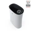 A white and black air purifier is shown from a three-quarter angle against a white background. A small rating badge is visible in the top right corner. Podgląd zdjęcia produktu