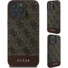 A collage of three images showing a brown iPhone case with a Guess logo pattern. Anteprima dell’immagine prodotto
