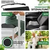 Collage of images showing a seat cushion being used in different settings: on a chair, in a car, and with a person in a wheelchair. Also shows a strap and a non-slip underside. Produktbild-Vorschau