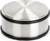 A stainless steel door stopper with a black rubber base and trim, shown on a white background. Anteprima dell’immagine prodotto