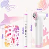 A marketing image showing an airbrush marker set with dimensions and included accessories. Voir les images du produit