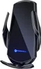 A black wireless car charger with a blue illuminated logo. Produktbild-Vorschau